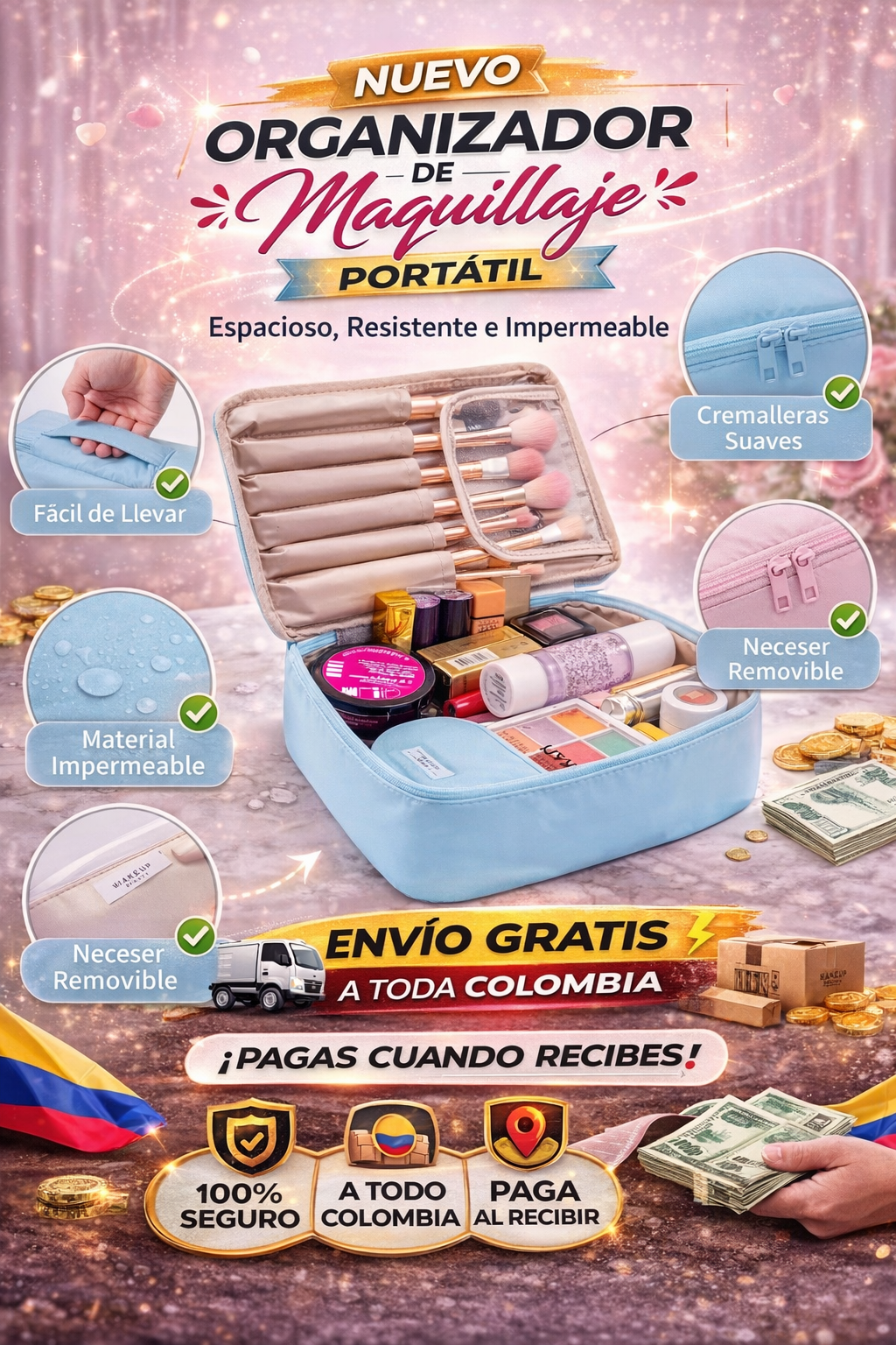 Cosmetiquera Viaje Bolso Maquillaje 2 en 1